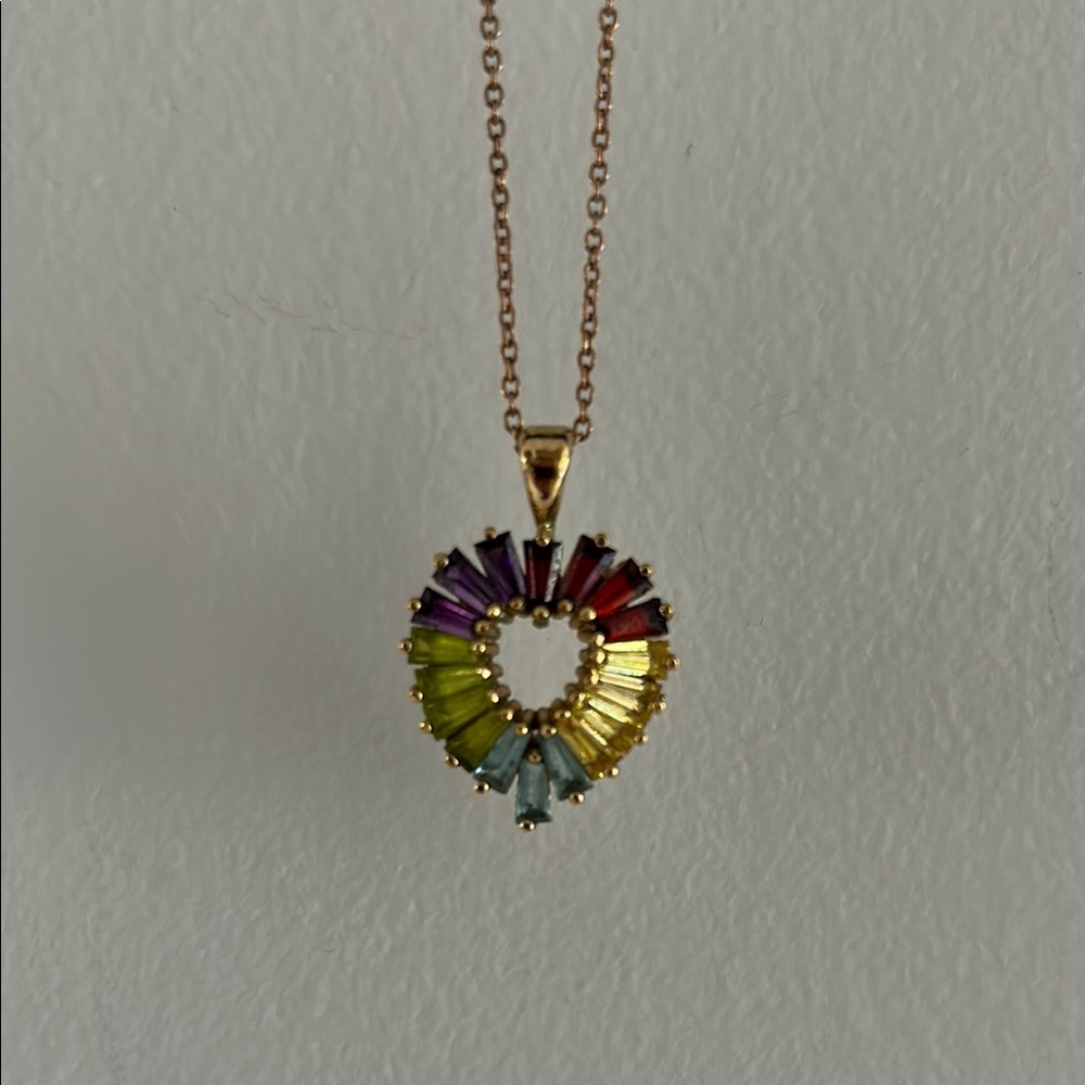 Vintage Rainbow Heart Pendant Necklace